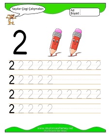 2 Rakamı Çizgi Çalışmaları Çalışma Sayfaları